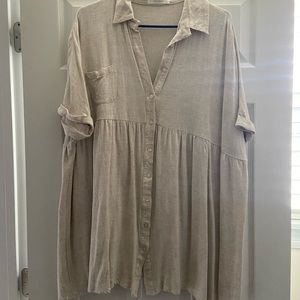 button up linen dress in beige